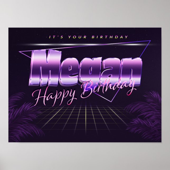 Megan Name Vorname lila retro Poster Geburtstag (Frente)