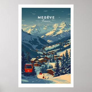 Megève Print France Ski Poster 1