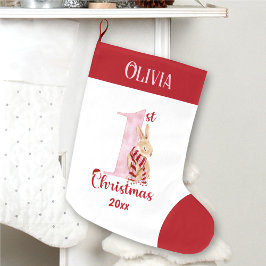 Meia De Natal Grande 1rua de Natal Bunny Baby Girl Red Pink Nome