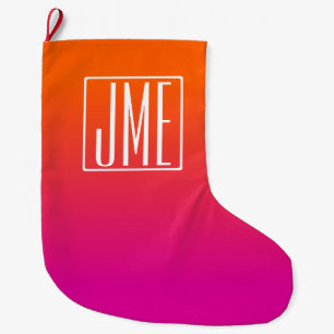 Meia De Natal Grande 3 iniciais monograma Gradiente Rosa Laranja