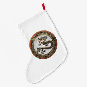 Meia De Natal Grande [600] Dragão Oriental Dourado e negro