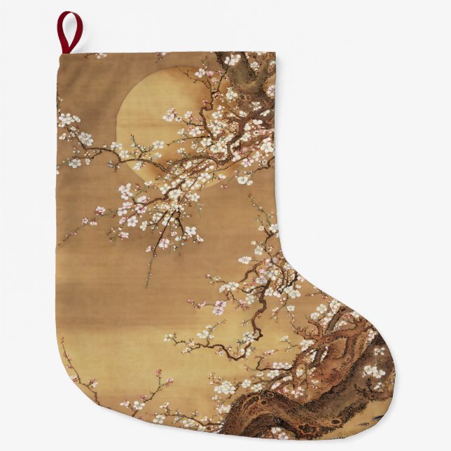 Meia De Natal Grande A ameixa japonesa floresce à lua (Frente)
