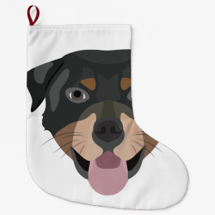 Meia De Natal Grande A ilustração persegue a cara Rottweiler
