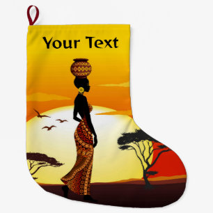 Meia De Natal Grande A linda mulher africana Silhouette sobre os sóis a
