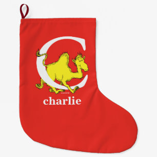 Meia De Natal Grande ABC do Dr. Seuss: Letra C - Branco Adicione seu