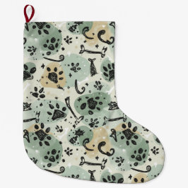 Meia De Natal Grande Abstract Winter Doodle Pet Stocking with Paw Print