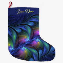 Meia De Natal Grande Abstrato azul colorido Cor-de-rosa verde Fratural