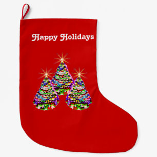 Meia De Natal Grande Abstrato de de Natal com Design em Vermelho