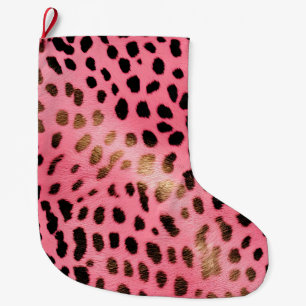 Meia De Natal Grande Abstrato de Impressão de Leopardo Preto Rosa