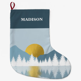 Meia De Natal Grande Abstrato Landscape Ouro Winter Sunset Sunrise