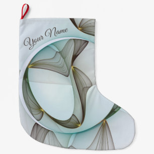 Meia De Natal Grande Abstrato Modern Turquoise Brown Dourado Elegance