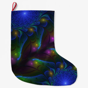 Meia De Natal Grande Abstrato Moderno Trippy Fractal Luminoso Colorido