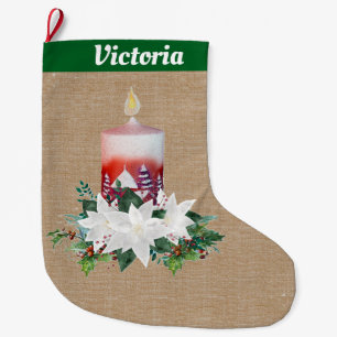 Meia De Natal Grande Acordo de Velas de Natal em Linen Castanho
