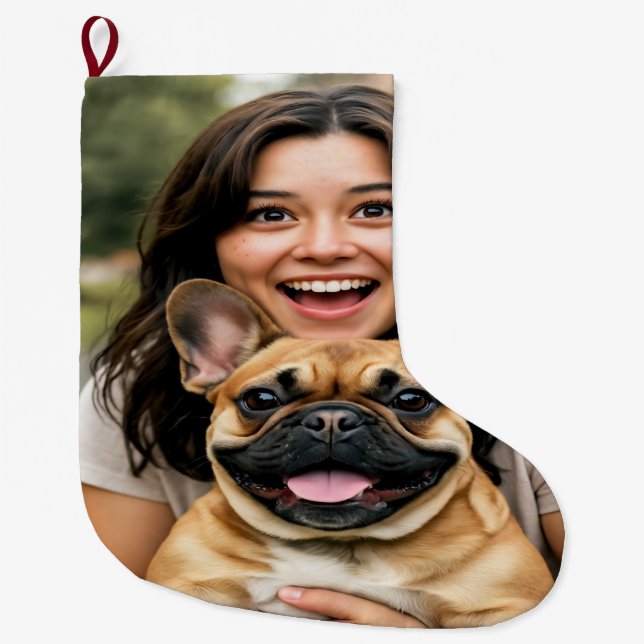 Meia De Natal Grande Add French Bulldog Photo Personalize (Frente)
