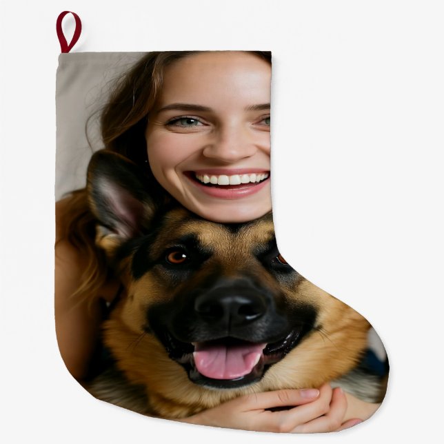 Meia De Natal Grande Add German Shepherd Photo Personalize (Frente)