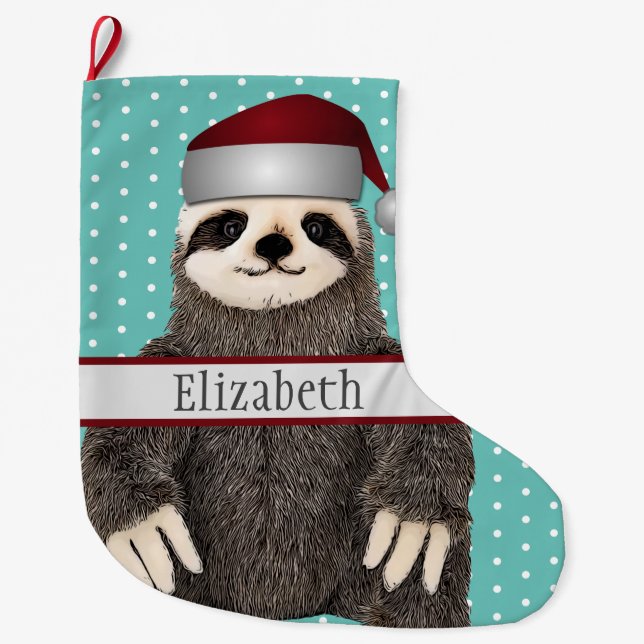 Meia De Natal Grande Adorável Sloth Teto Name (Frente)