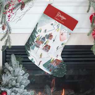 Meia De Natal Grande Adorável vila de patinação nórdica