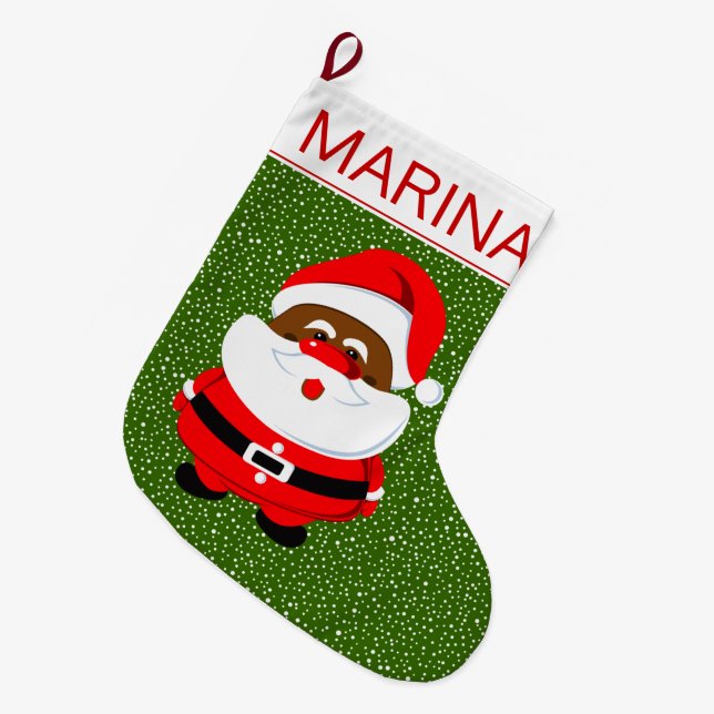 Meia De Natal Grande Africano-Americano Papai Noel branco de Natal verd (Frente (Pendurada))