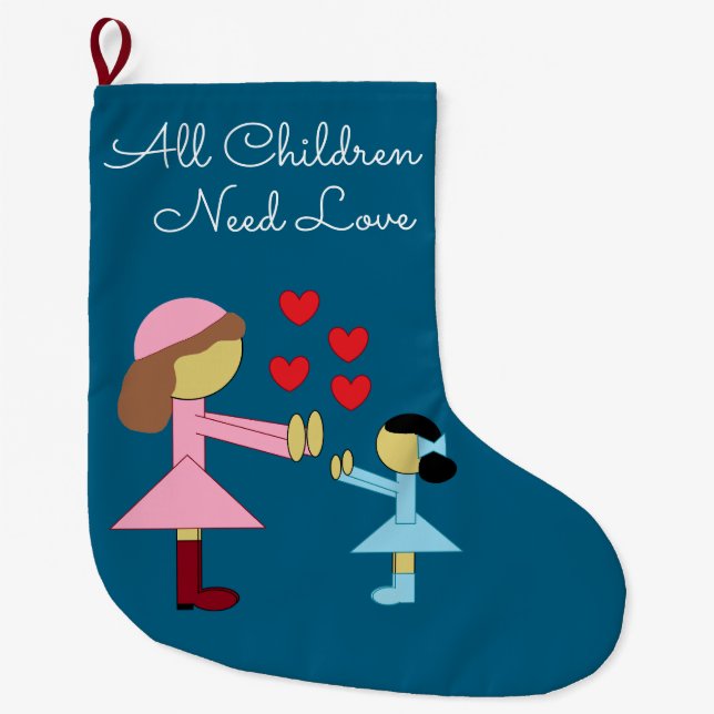 Meia De Natal Grande All Children Need Love:  Deep Sea Blue (Frente)
