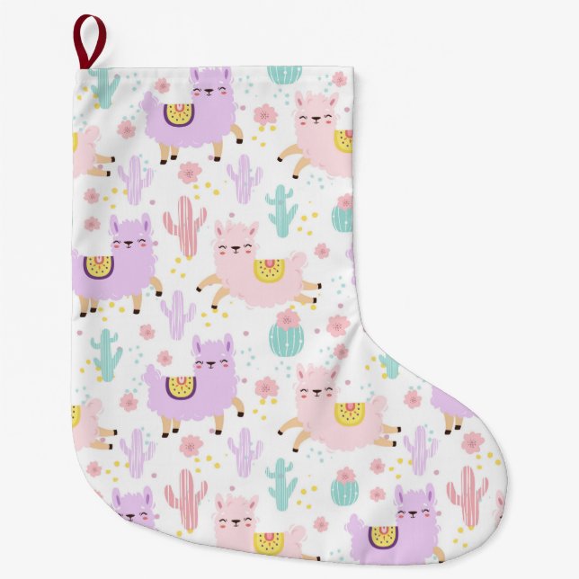 Meia De Natal Grande Alpacas/Llamas (Frente)