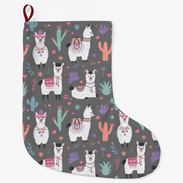 Meia De Natal Grande Alpacas/Llamas (Frente)