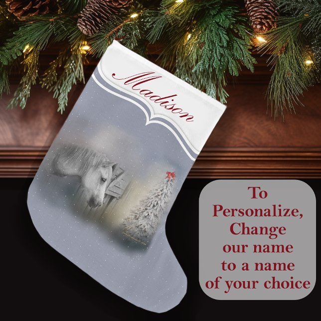 Meia De Natal Grande Amantes de Cavalo de inverno de Neve no Natal (Personalize - Change the name!)