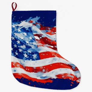 Meia De Natal Grande American Flag USA Watercolor 4 de julho