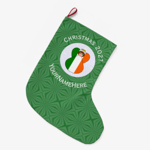 Meia De Natal Grande Anjo de Natal com Bandeira Irlandesa Ano Nome