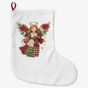 Meia De Natal Grande Anjo de Natal com Estrelas Douradas