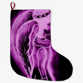 Meia De Natal Grande Anjo invertido no preto e no rosa