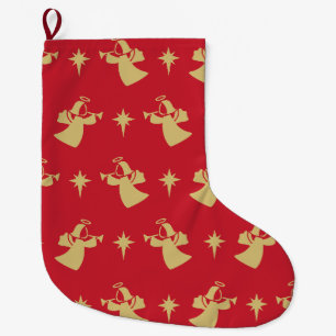 Meia De Natal Grande Anjo Natividade Star Red Dourado