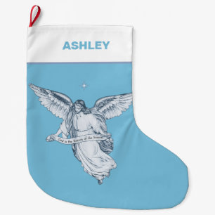 Meia De Natal Grande Anjo Vintage de Natal em Azul Claro