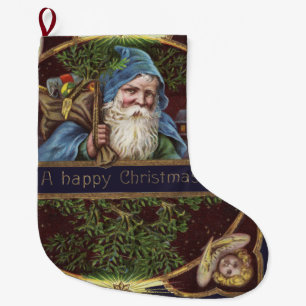 Meia De Natal Grande Anjos de Papai Noel Vitorianos Azul Natal Arte Ant