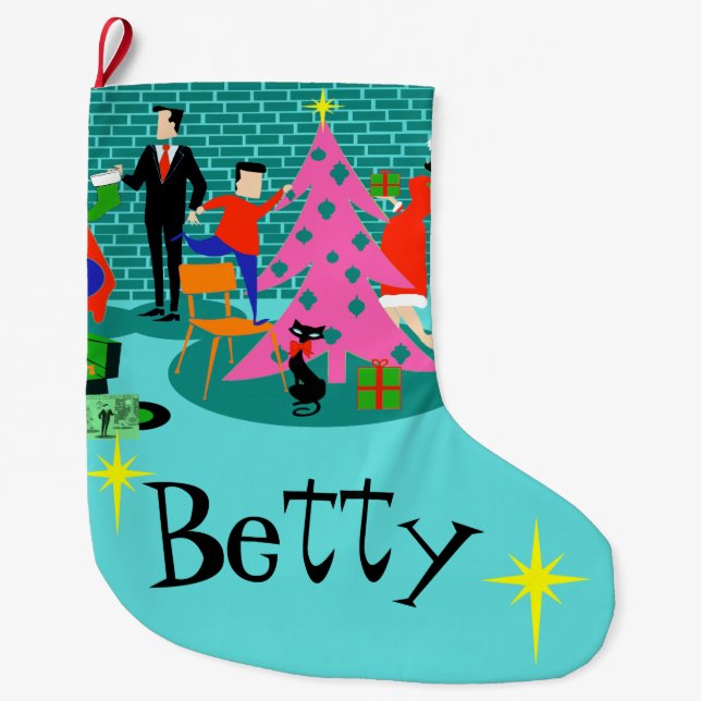 Meia De Natal Grande Aparamento retro a meia da árvore de Natal (Frente)