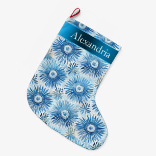 Meia De Natal Grande Aqua Blue Batik - Nome Floral de Natal