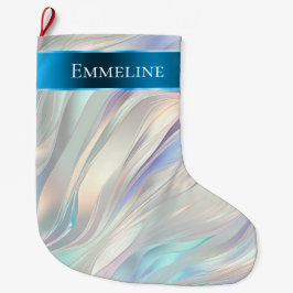 Meia De Natal Grande Aqua Blue Pearple Pearl Natal Branco