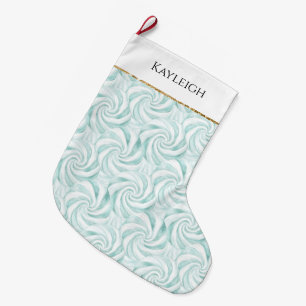 Meia De Natal Grande Aqua Mint White Swirls