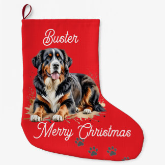 Meia De Natal Grande Aquarela de Animal Bernês Montanhês Marrom Persona