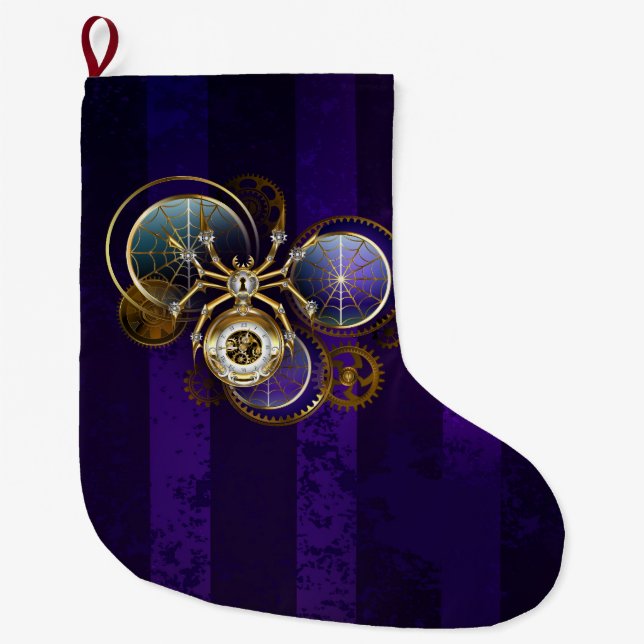 Meia De Natal Grande Aranha Steampunk no fundo roxo (Frente)
