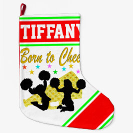 MEIA DE NATAL GRANDE ARMAZENAMENTO PERSONALIZADO DE CHEERLEADER VERDE E