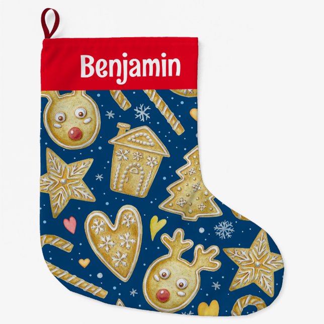 Meia De Natal Grande Armazenamento personalizado de cookies de Natal (Frente)