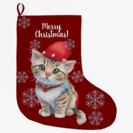 Meia De Natal Grande Armazenamento Personalizável de Kitten Natal