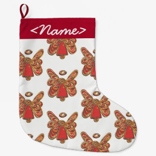 Meia De Natal Grande Armazenamento Personalizável do Anjo do Guardião