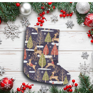 Meia De Natal Grande Arrendoras Whimsical Woodland Winter