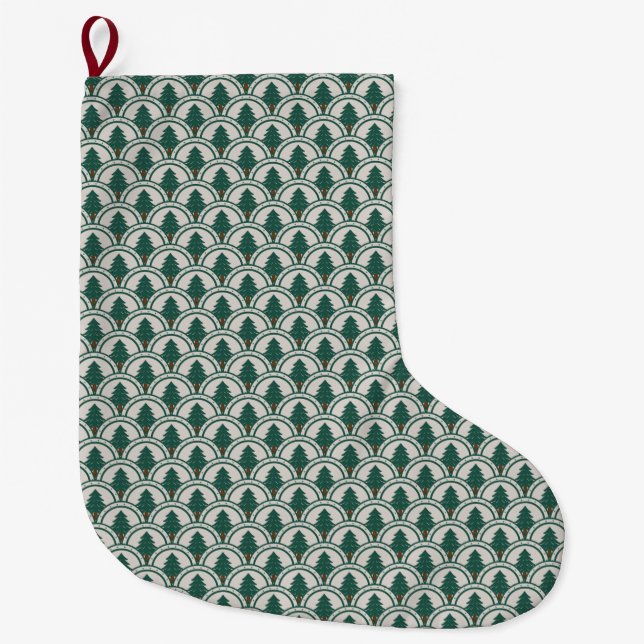 Meia De Natal Grande Art Deco Scalloping Evergreen Patterno (Frente)