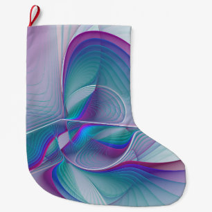 Meia De Natal Grande Arte Fractal de Turquesa Azul Cor-de-Rosa Moderna