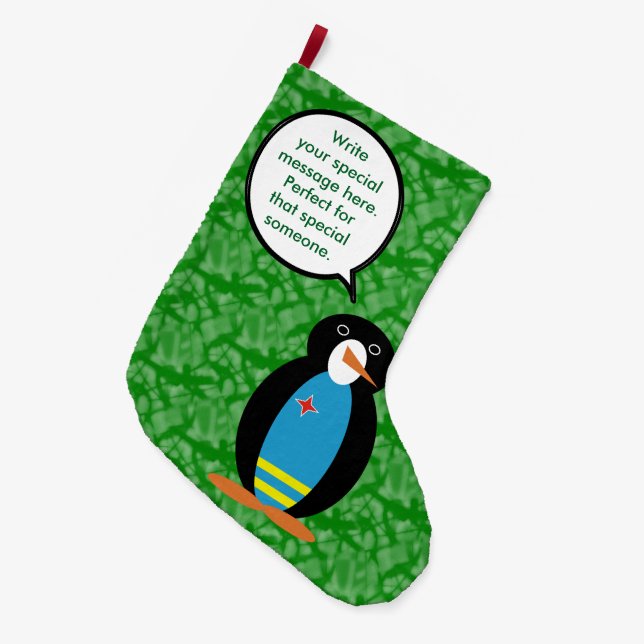 Meia De Natal Grande Aruba Flag Holiday Ms Penguin Talking (Frente (Pendurada))