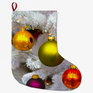 Meia De Natal Grande Árvore de Natal Branca com Balas Coloridas