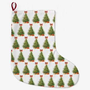 Meia De Natal Grande Árvore de Natal Elegante com Arco Vermelho e Prese