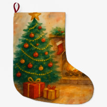 Árvore de Natal em Aquarela & Lareira Aconchegante